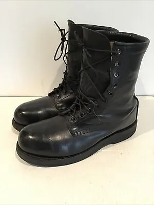Vintage Addison Shoe Company Black Steel-toe Boots Mens 9.5W Leather Combat • $59.95