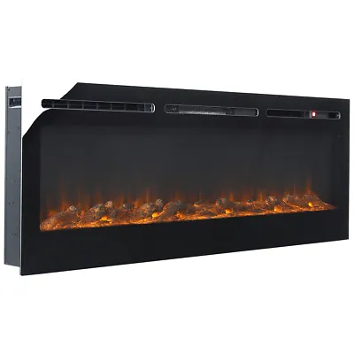 50  Mirrored Black Electric Fire 12 Colorful Flame Insert Wall Mounted Fireplace • £239.99