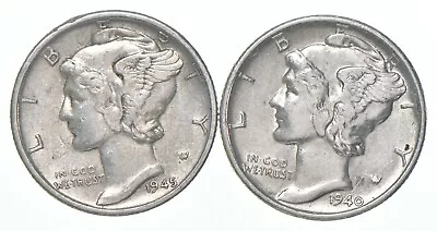 Lot Of 2 AU+ BU/Unc 1945-S 1940-S Mercury Dimes 90% Silver Collection *311 • $8.49