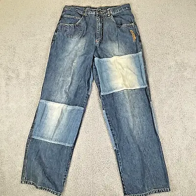 P. Miller Wide Leg  Straight Jeans Men's 38 Blue MEASURES 37x32 Patchwork Y2K* • $26.99