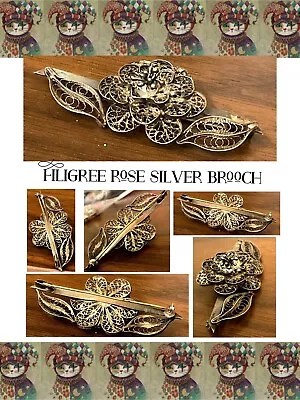 Vintage Filigree Floral Design Brooch -Silver Toned 2.5  • $10