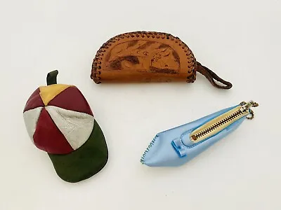 VTG Lot Of 3 Baseball Cap Ladies Shoe & Etched Leather Coin Purses Very Retro! • $19