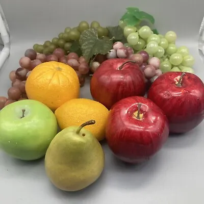 Vintage Fake Fruit Lot 2 GreenGrapes 2 Red Grapes 3 Red Apples Orange Pear Lemon • $15