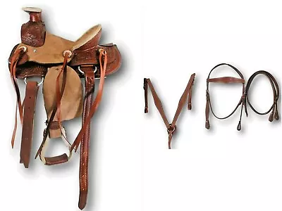 D.A. Brand Kid's 10   Tooled And Buckskin Wade Pony Saddle Set Horse Tack  • $258