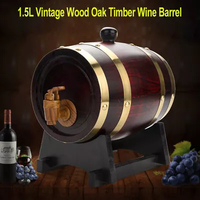 Wood Oak Wine Dispenser Wine Barrel For Storage Beer Whiskey Rum Bar 1.5L Pro • £17.91