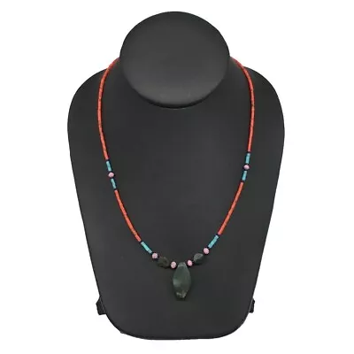 1 Necklace Serpentine & Red Coral Inlay Beaded Necklace Afghanistan NPH115 • $8.99