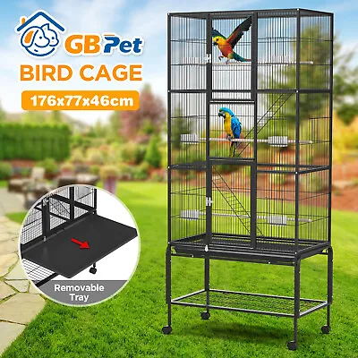 176CM Large Bird Cage 3 Perches Aviary Parrot Budgie Finch Canary Wheel W/ Brake • $199.89