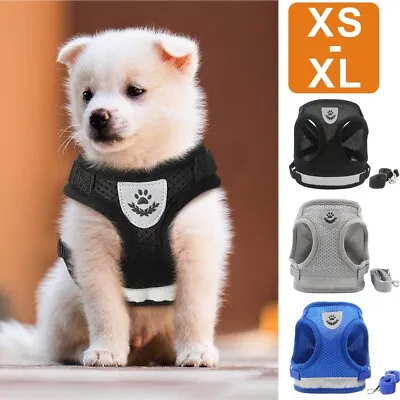 New Small Pet Dog Puppy Cat Harness Breathable Reflective Soft Mesh Vest Lead • £5.99