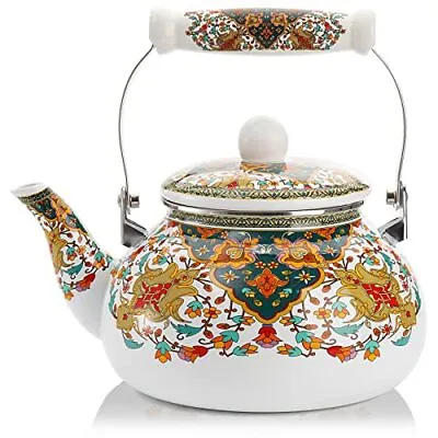$26.98 • Buy Vintage Enamel Tea Kettle, Decorative Floral Teapot With Porcelain Handle, 2....