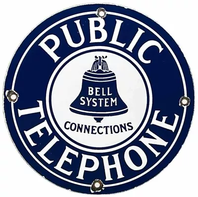 Vintage Bell System Public Payph0ne Porcelain Sign Gas Station Oil Telephone Att • $116.38