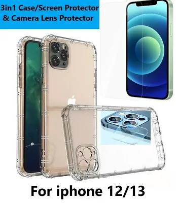$10.99 • Buy 3in1 Clear Shockproof Case/Screen & Camera Lens Protector For IPhone 12/13 