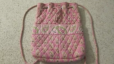 Vera Bradley Quilted Drawstring Backpack In  Bermuda Pink  Pattern • $11.99