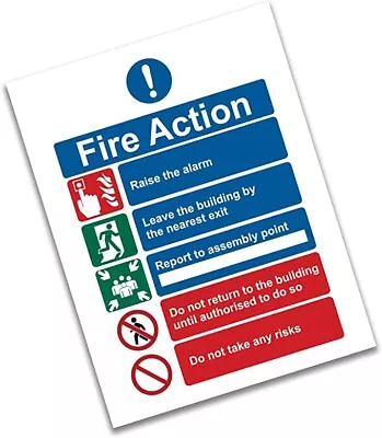 £10.49 • Buy Vinyl Fire Action Notice Sign - 15 X 20 Cm Ideal Sized Fire Safety Signs,
