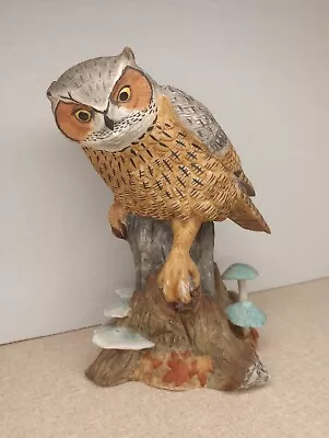 Maruri USA Great Horned Owl Porcelain Figurine Limited Edition 42/1200 Mushrooms • $59.99