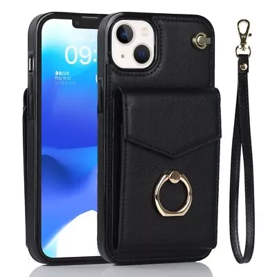 RFID Anti-Theft IPhone Wallet Case With Card Holder Finger Ring Holder-Black • $23.95