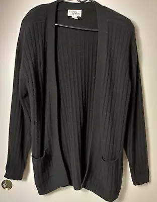 Vtg Hasting & Smith L Black Sweater Blazer Open Front Pockets Lambswool Angora • $25.99