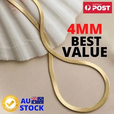 $11.90 • Buy Stunning 18K Gold Plated Slim Flat Snake Chain Choker Necklace Mens & Womens NEW