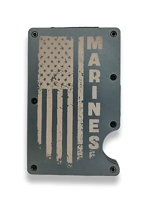 Marines Distressed US Flag Minimalist Wallet Tactical RFID Money Clip Gun Metal  • $16
