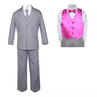 $97.99 • Buy 7pc Baby Toddler Boy Formal Party Medium Gray Suit W/Satin Vest & Bow Tie 2T-20