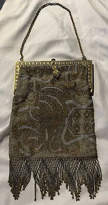 $30.50 • Buy Antique French Lush Fringed Bead Flapper Purse Evening Bag With Mirror 9.5” Long