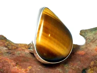 TIGER'S  EYE   Sterling  Silver   925  Gemstone RING  -  Size M  -  Gift  Boxed! • £67.50