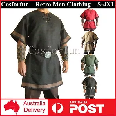 Retro Men Clothing Tunic Medieval Renaissance Pirate Viking Cosplay Costume Tops • $22.02