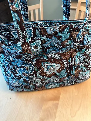 Vera Bradley Java Blue Floral Zip Closure Large Tote Retired 16 X 11 X 6 • $49.99