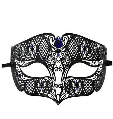 Black Blue Male Diamond Design Laser Cut Venetian Masquerade Metal Mask Men • $12.99