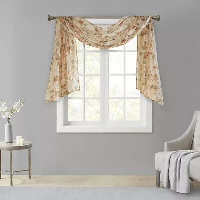 Madison Park Printed Floral Voile Sheer Scarf Lightweight For Home Window Decor • $36.99