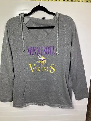 MN Vikings Women’s Hoodie Relaxed Fit Gray Purple Yellow Vneck Vintage Look • $13