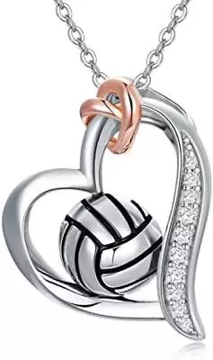 Volleyball Necklace 925 Sterling Silver Heart Sports Pendant Gifts For Girls • $78.25