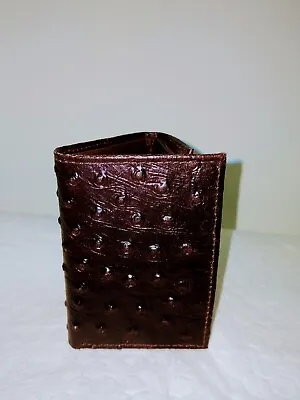 Mens Wallet Trifold Genuine Leather Ostrich Print Id Credit Holder Color Brown  • $10