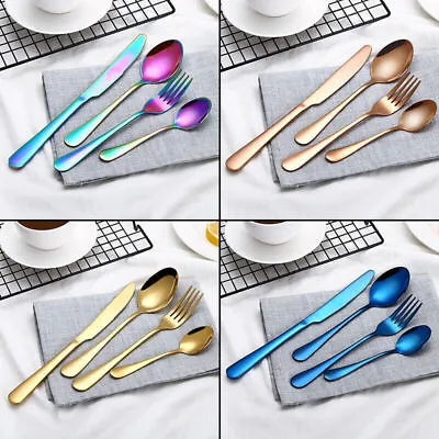 16/24/32pcs Stainless Steel Cutlery Sets Rainbow Colorful Fork For Dining UK* • £10.99