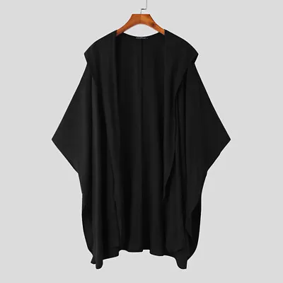 Fashion Mens Hooded Cape Poncho Cloaks Casual Baggy Tops Coat Cardigan Jacket • $20.18