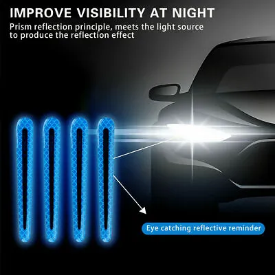 4x Reflective Strip Carbon Fiber Car Door Handle Safety Warning Sticker TrimBlue • $5.09