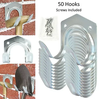 50x DOUBLE METAL HOOKS Garden Tool Hanger Shed Garage Tidy Wall Mounted Storage • £19.98