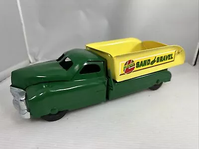 Vintage Buddy L Sand And Gravel Pressed Steel Dump Truck 13  Green 1940s - 50s • $79.95