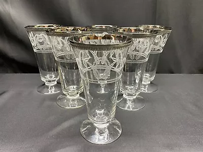 Set Of 6 ~ Parfait Glasses  ROPE ETCHED  Platinum Trim ~ 6  Tall • $39.99