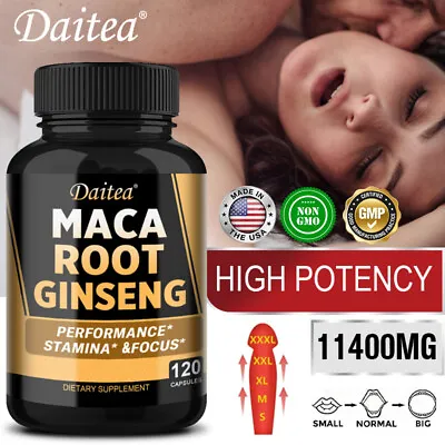 Maca Root With Ginseng 11400mg - 120 Vegan Capsules For Men & Women • £7.72