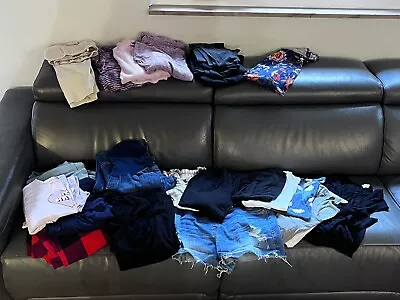 Lot Of 33 Maternity Capsule Wardrobe Shirts Dresses Jeans Spring - Fall Size M/L • $51.45