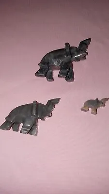 Vintage 3 Family Small Marble Elephant Hand Carved Stone Figurines • $8.50