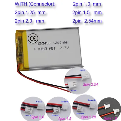 3.7V 1200mAh 4.44Wh Li Lipo Battery 603450 JST 2Pin 1.0/1.25/1.5/2.0/2.54 Plug • £7.80
