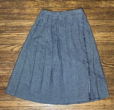 Vintage Black White Gingham Pleated True Wrap Skirt W Fringe Trim Fits S M READ • $16