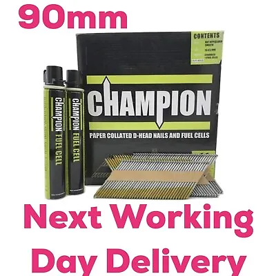 Champion 90mm Smooth Shank Nails 2200 + 2 Fuel Cells Suits Paslode IM350 • £47.99