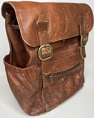 Vintage HOBO International Brown Distressed Leather Travel Backpack RARE • $100