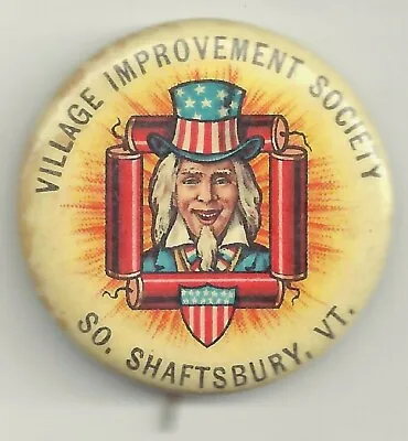 Vintage UNCLE SAM Village Improvement Society Shaftsbury VT Pin W/ FIRECRACKERS! • $24.99