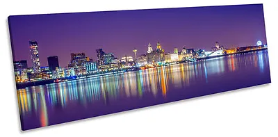 £39.99 • Buy Liverpool Merseyside Purple Skyline CANVAS WALL ART Pano Framed Print