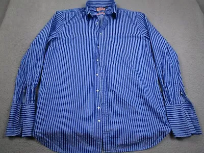 Thomas Pink Shirt Mens 17.5 Blue Striped Classic Preppy Long Sleeve • $19.97