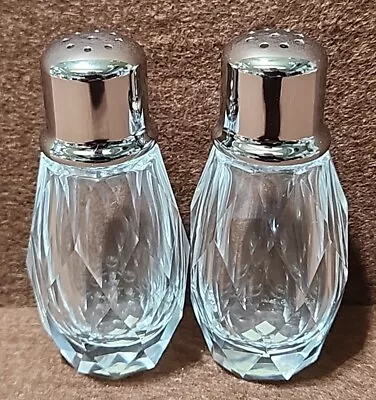 Vintage Cut Crystal Glass 3  Salt & Pepper Shakers Silver Caps POST HOUSE JAPAN • $19.99