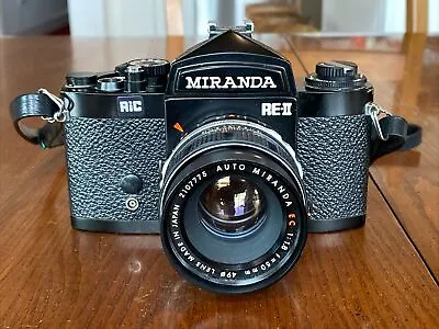 Vtg Miranda RE11 RE-II Black 35mm SLR Camera & 50mm 1.8 EC 49 Auto Lens 2107775 • $71.25